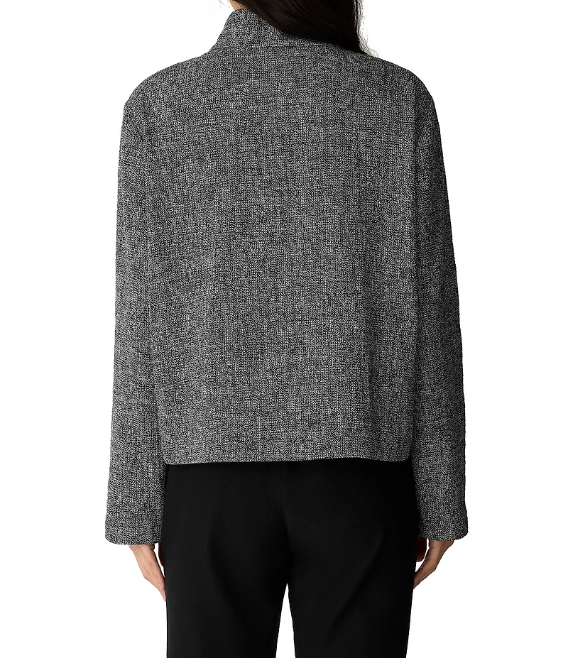 Eileen Fisher Organic Cotton Tweed Woven Stand Collar Long Sleeve Hidden Front Zip Jacket