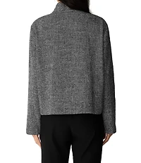Eileen Fisher Organic Cotton Tweed Woven Stand Collar Long Sleeve Hidden Front Zip Jacket