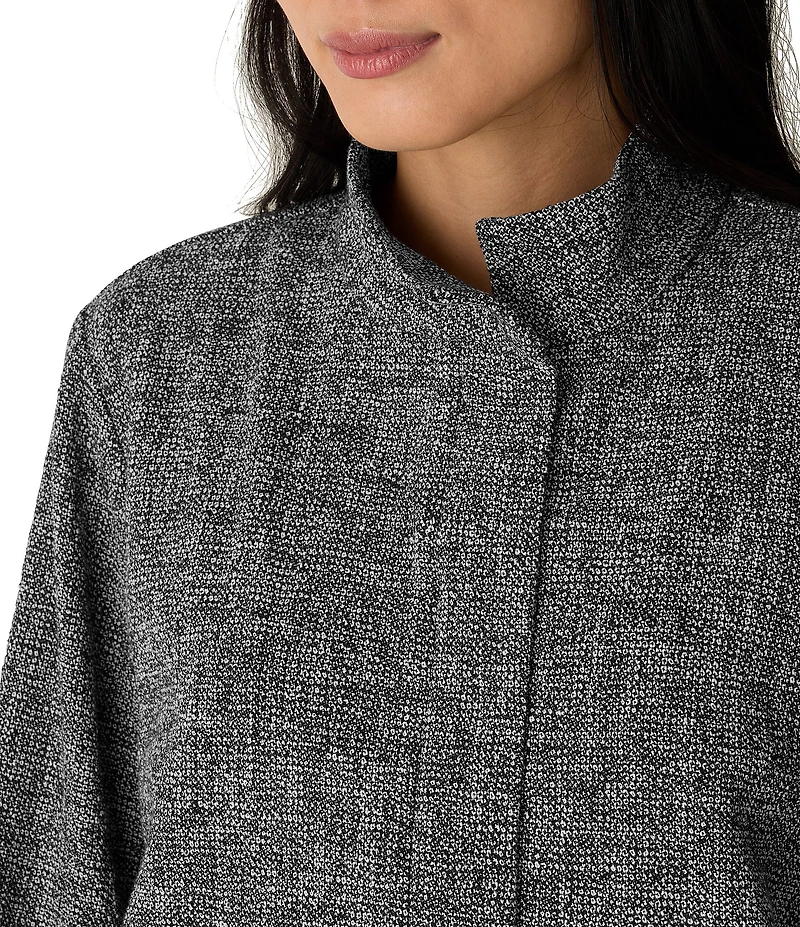Eileen Fisher Organic Cotton Tweed Woven Stand Collar Long Sleeve Hidden Front Zip Jacket