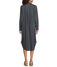 Eileen Fisher Organic Cotton Twill Classic Point Collar Long Sleeve Button Front Midi Shirt Dress