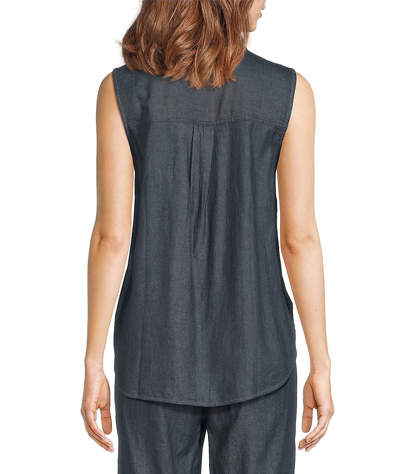 Eileen Fisher Organic Cotton Twill Mandarin Collar Sleeveless Top