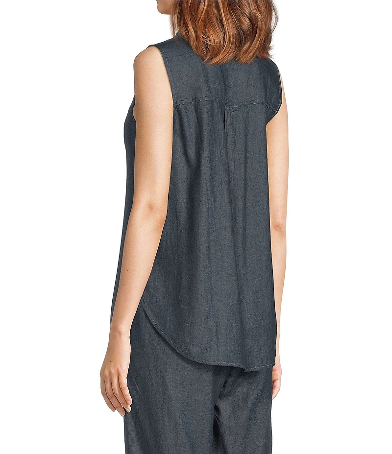 Eileen Fisher Organic Cotton Twill Mandarin Collar Sleeveless Top