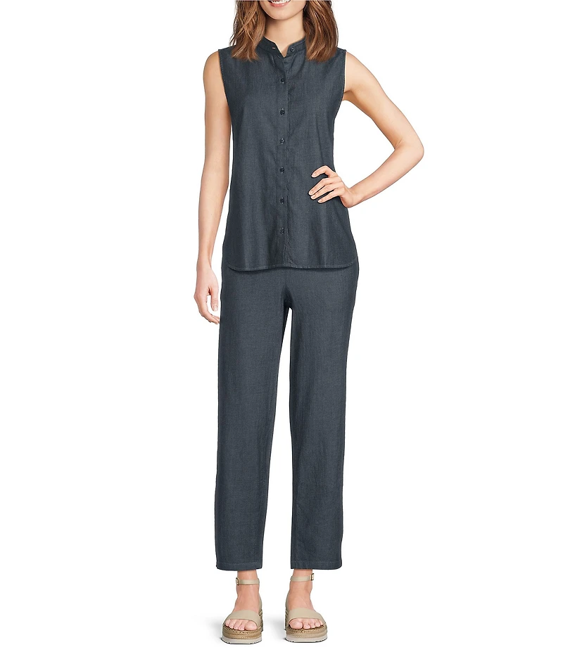 Eileen Fisher Organic Cotton Twill Mandarin Collar Sleeveless Top