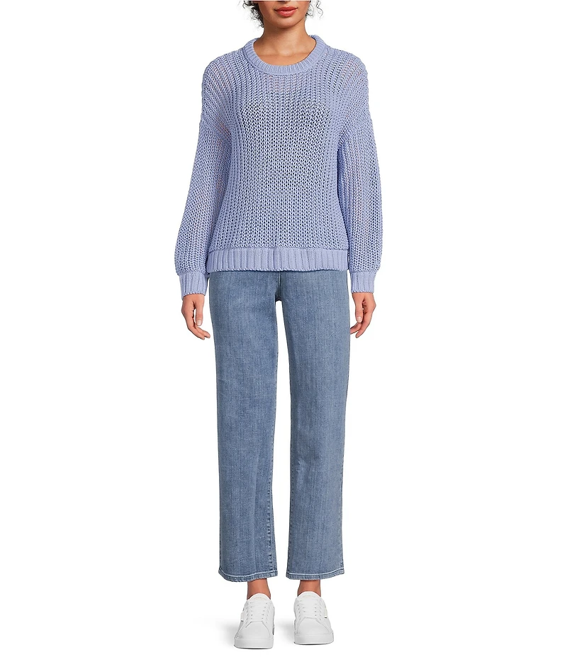 Eileen Fisher Organic Cotton Twisted Texture Knit Round Neck Long Sleeve Sweater