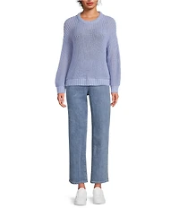 Eileen Fisher Organic Cotton Twisted Texture Knit Round Neck Long Sleeve Sweater