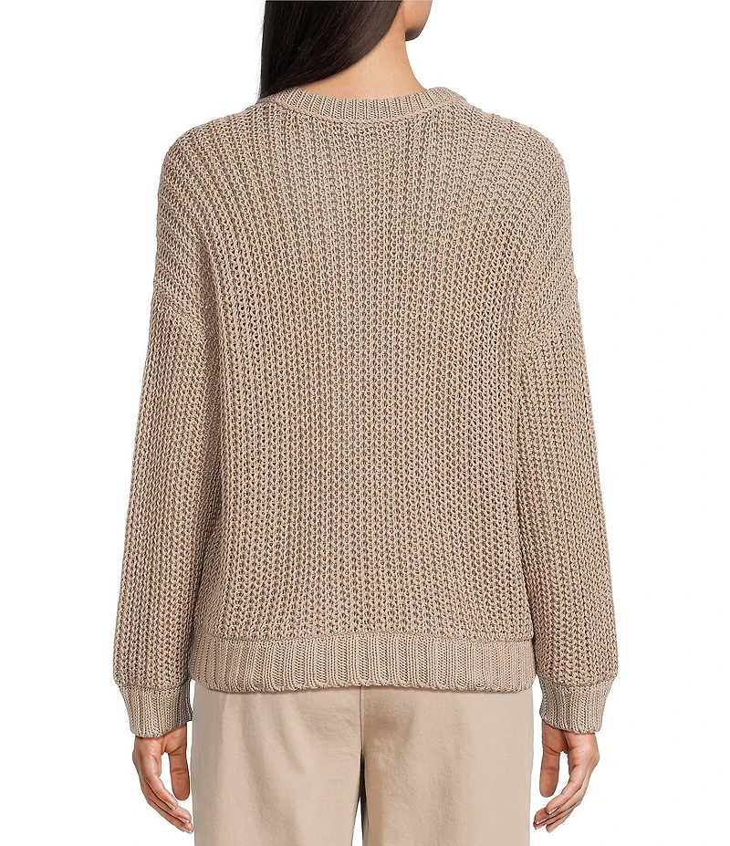 Eileen Fisher Organic Cotton Twisted Texture Knit Round Neck Long Sleeve Sweater