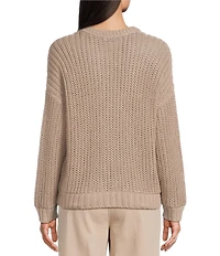 Eileen Fisher Organic Cotton Twisted Texture Knit Round Neck Long Sleeve Sweater