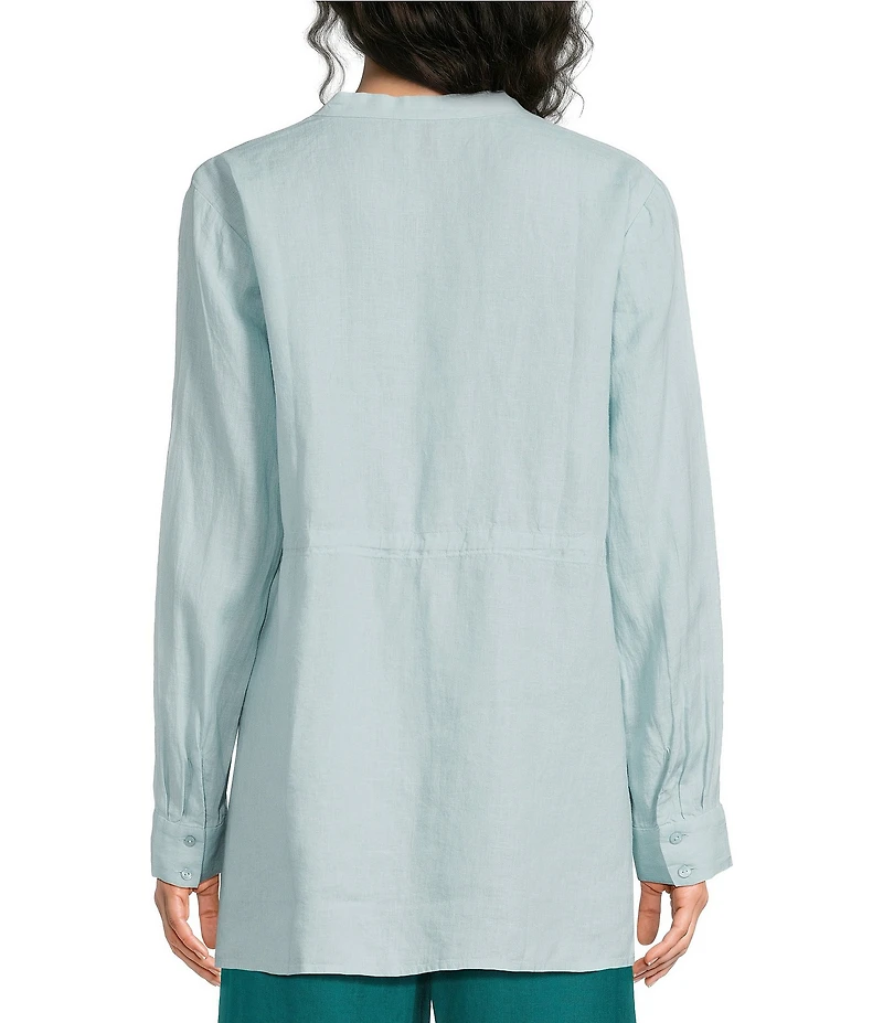 Eileen Fisher Organic Handkerchief Linen Split V-Neck Long Sleeve Cinched Waist Shirt