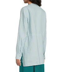 Eileen Fisher Organic Handkerchief Linen Split V-Neck Long Sleeve Cinched Waist Shirt