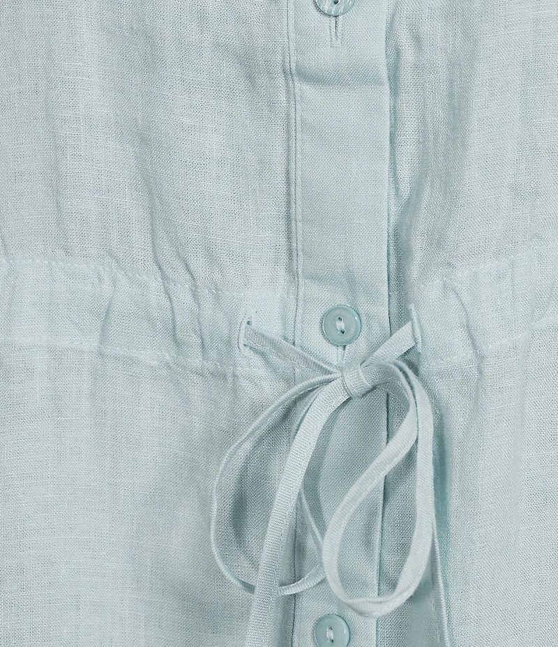 Eileen Fisher Organic Handkerchief Linen Split V-Neck Long Sleeve Cinched Waist Shirt