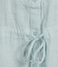 Eileen Fisher Organic Handkerchief Linen Split V-Neck Long Sleeve Cinched Waist Shirt