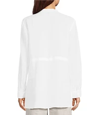 Eileen Fisher Organic Handkerchief Linen Split V-Neck Long Sleeve Cinched Waist Shirt