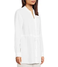 Eileen Fisher Organic Handkerchief Linen Split V-Neck Long Sleeve Cinched Waist Shirt