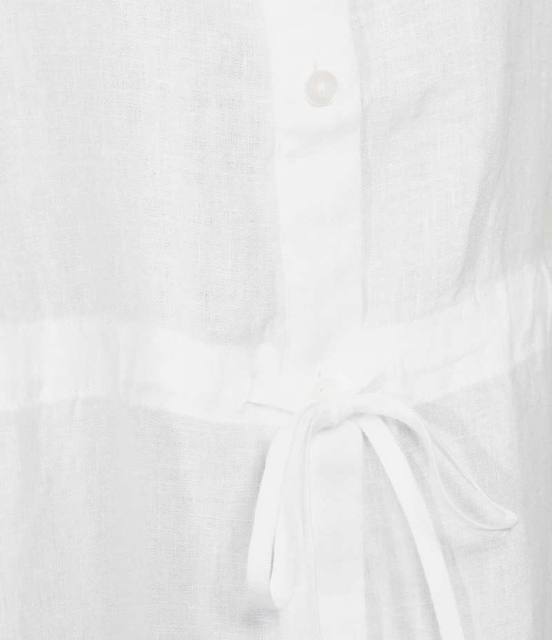 Eileen Fisher Organic Handkerchief Linen Split V-Neck Long Sleeve Cinched Waist Shirt