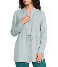 Eileen Fisher Organic Handkerchief Linen Split V-Neck Long Sleeve Cinched Waist Shirt