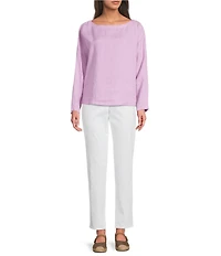 Eileen Fisher Organic Handkerchief Linen Boat Neck Long Sleeve Boxy Top