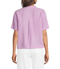 Eileen Fisher Organic Handkerchief Linen Mandarin Collar Short Sleeve Button Front Shirt