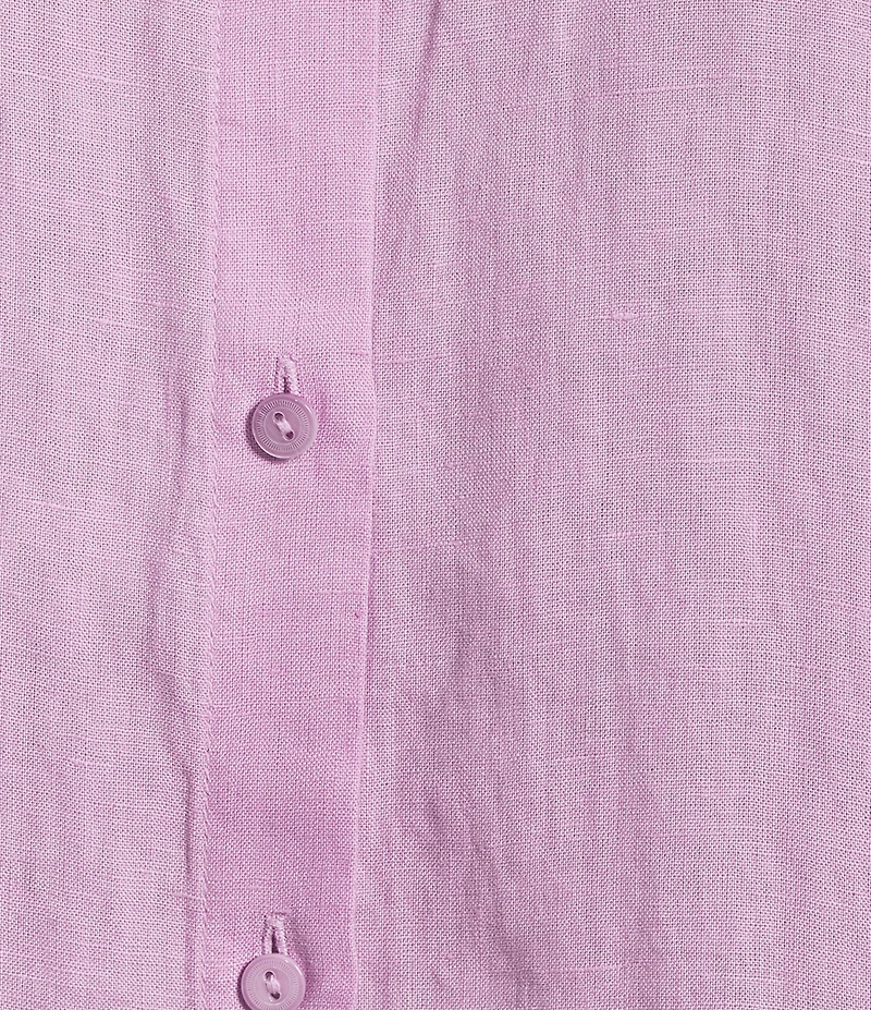 Eileen Fisher Organic Handkerchief Linen Mandarin Collar Short Sleeve Button Front Shirt