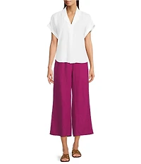 Eileen Fisher Organic Handkerchief Linen Notch Collar Short Sleeve Top