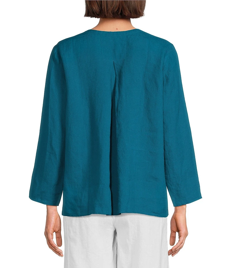 Eileen Fisher Organic Handkerchief Linen Split V-Neck Long Sleeve Top
