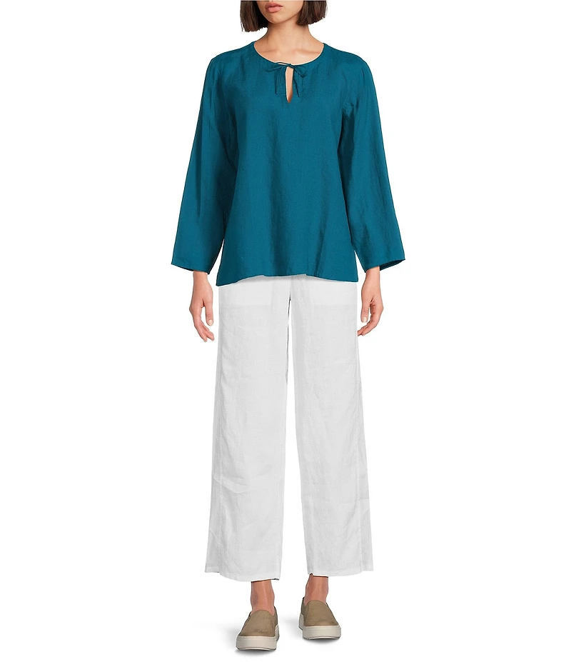 Eileen Fisher Organic Handkerchief Linen Split V-Neck Long Sleeve Top