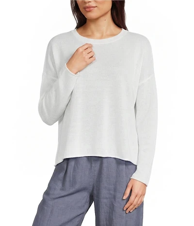 Eileen Fisher Organic Linen Blend Knit Crew Neck Long Sleeve Top
