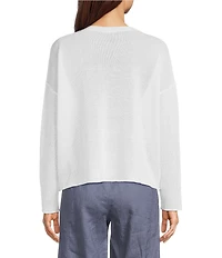 Eileen Fisher Organic Linen Blend Knit Crew Neck Long Sleeve Top