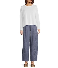 Eileen Fisher Organic Linen Blend Knit Crew Neck Long Sleeve Top