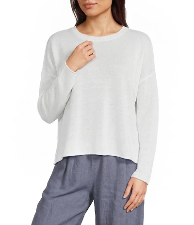 Eileen Fisher Organic Linen Blend Knit Crew Neck Long Sleeve Top