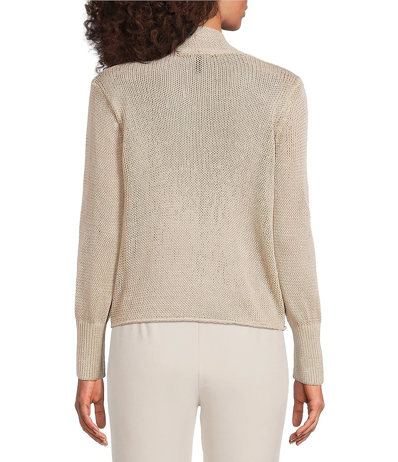 Eileen Fisher Organic Linen Blend Knit Open Front Long Sleeve Shawl Collar Cardigan