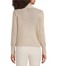 Eileen Fisher Organic Linen Blend Knit Open Front Long Sleeve Shawl Collar Cardigan