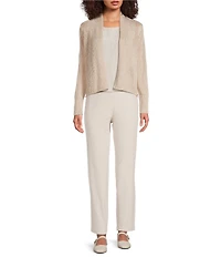 Eileen Fisher Organic Linen Blend Knit Open Front Long Sleeve Shawl Collar Cardigan