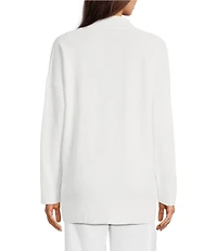 Eileen Fisher Organic Linen Blend Ribbed Trim Open Front Long Sleeve Cardigan