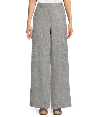 Eileen Fisher Organic Linen Blend Striped Sheen High Waisted Wide Leg Trousers