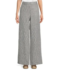 Eileen Fisher Organic Linen Blend Striped Sheen High Waisted Wide Leg Trousers