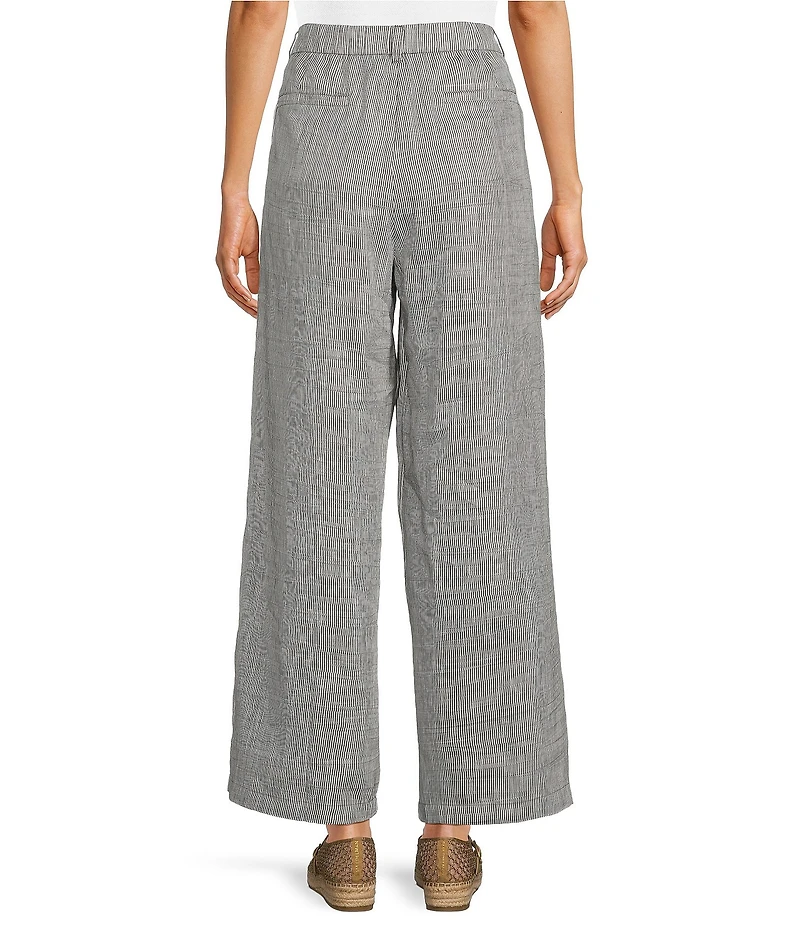Eileen Fisher Organic Linen Blend Striped Sheen High Waisted Wide Leg Trousers
