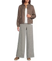 Eileen Fisher Organic Linen Blend Striped Sheen High Waisted Wide Leg Trousers