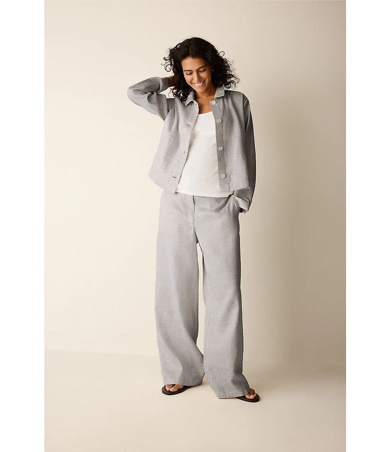 Eileen Fisher Organic Linen Blend Striped Sheen High Waisted Wide Leg Trousers
