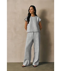 Eileen Fisher Organic Linen Blend Striped Sheen High Waisted Wide Leg Trousers