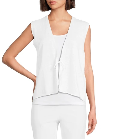 Eileen Fisher Organic Linen Blend V-Neck Sleeveless Tie Vest