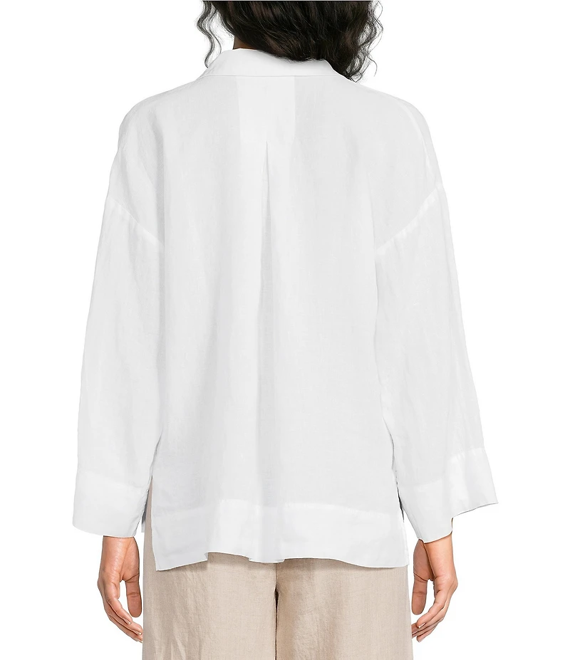 Eileen Fisher Organic Linen Classic Collar Long Sleeve Pop-Over Top