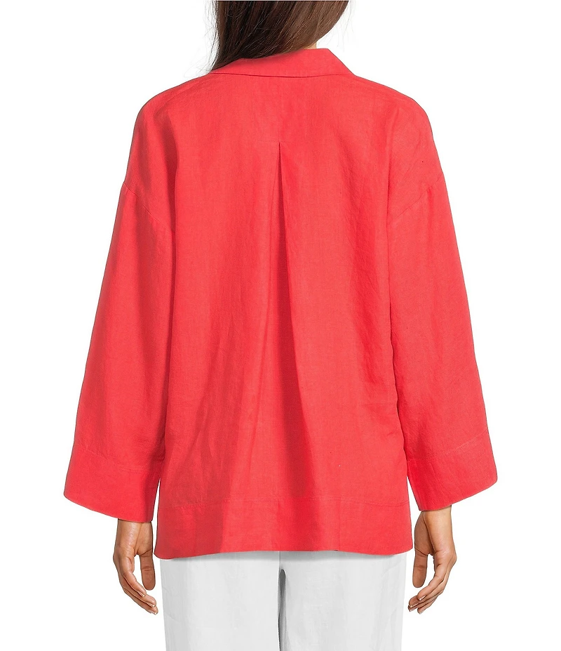 Eileen Fisher Organic Linen Classic Collar Long Sleeve Pop-Over Top