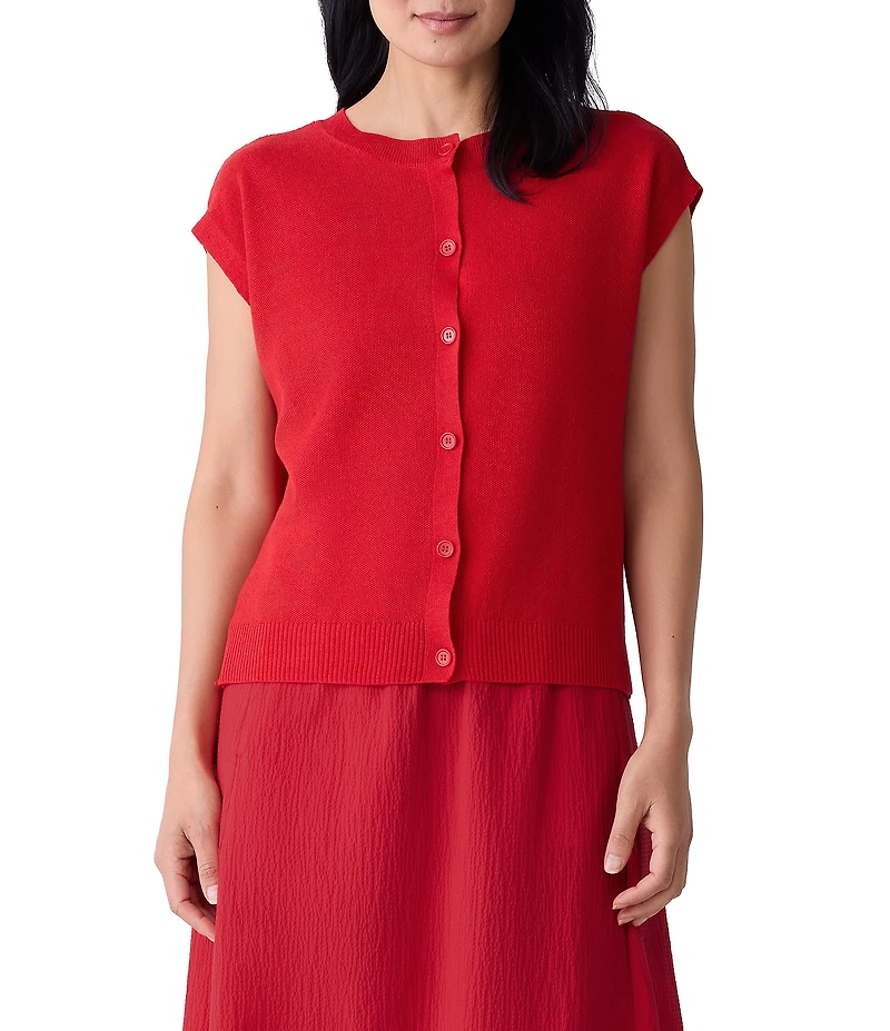 Eileen Fisher Organic Linen Cotton Blend Crew Neck Cap Sleeve Vest
