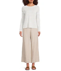 Eileen Fisher Organic Linen Cotton Blend Crew Neck Long Sleeve Boxy Top