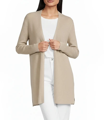 Eileen Fisher Organic Linen Cotton Blend Open Front Long Sleeve Cardigan