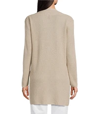 Eileen Fisher Organic Linen Cotton Blend Open Front Long Sleeve Cardigan