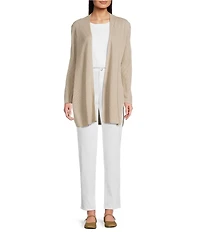 Eileen Fisher Organic Linen Cotton Blend Open Front Long Sleeve Cardigan