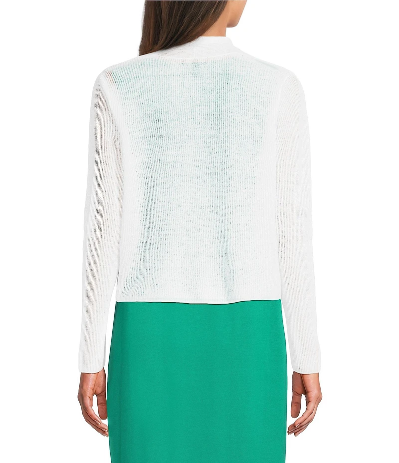 Eileen Fisher Organic Linen Cotton Blend Ribbed Knit Open Front Long Sleeve Cardigan