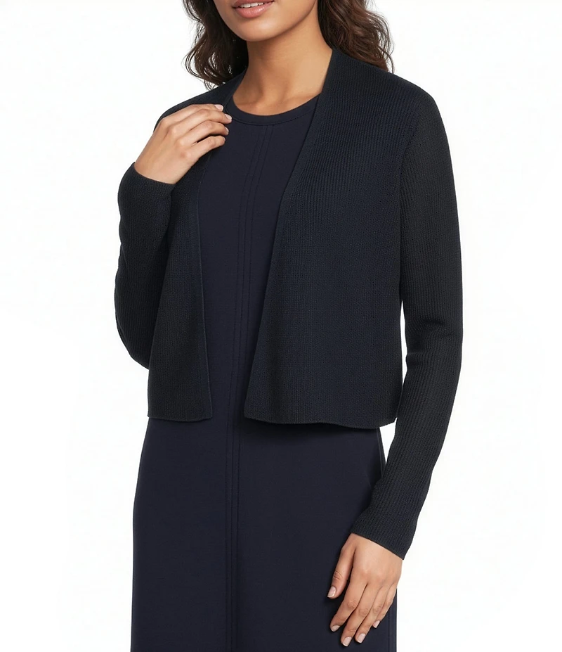 Eileen Fisher Organic Linen Cotton Blend Ribbed Knit Open Front Long Sleeve Cardigan