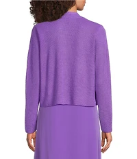 Eileen Fisher Organic Linen Cotton Blend Ribbed Knit Open Front Long Sleeve Cardigan